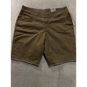 NEW Time And Tru Shorts Women's 14 Bermuda Khaki Distressed Raw Hem Casual